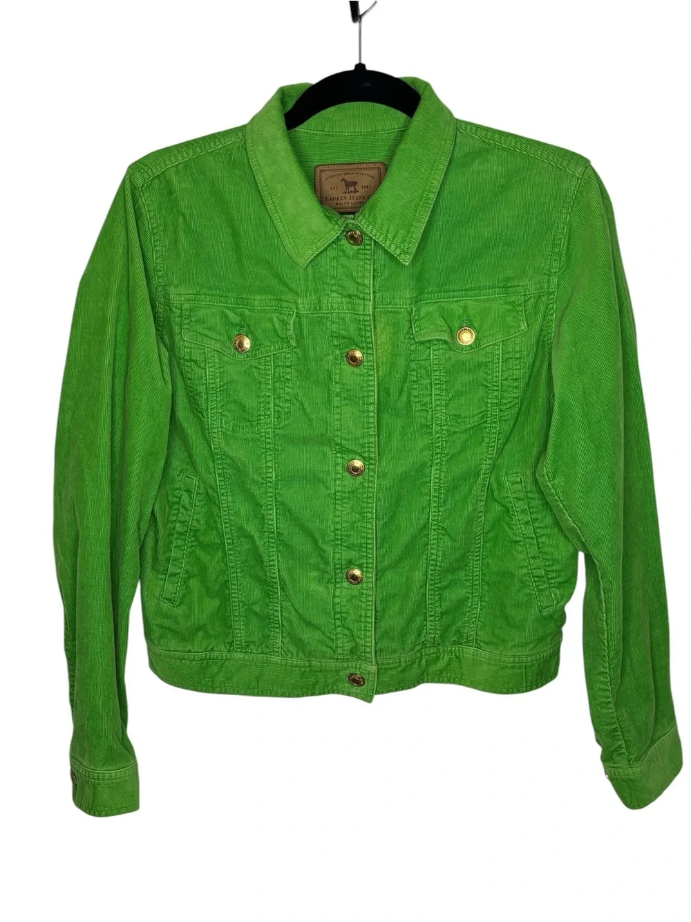 Lauren Jeans Co. Lime Green Corduroy Jacket Size M Gold Buttons 100% Cotton - Picture 2 of 15